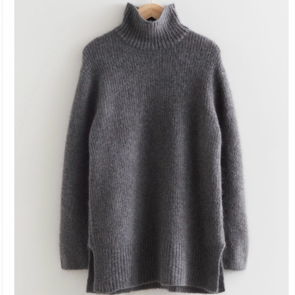 & Other Stories Mohair Wool Blend Turtleneck Sweater Dress Gray Size S NWTO